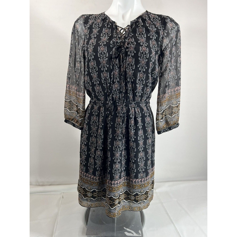 Madewell Dress Women Size Small Black Geometric Lace Up Boho Minimalist